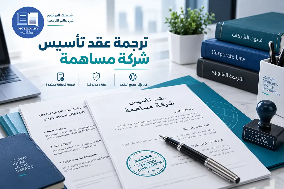 ترجمة عقد تأسيس شركة مساهمة
